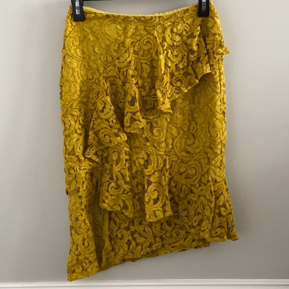 Topshop Asymmetrical Yellow Lace Skirt